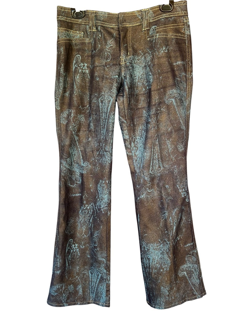 Cache 90s Y2K stretchy gold foil paisley denim jeans Size 8/10